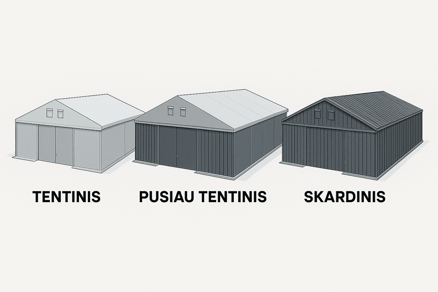 Palyginimas: tentinis, pusiau tentinis ar pilnai skardinis sprendimas
